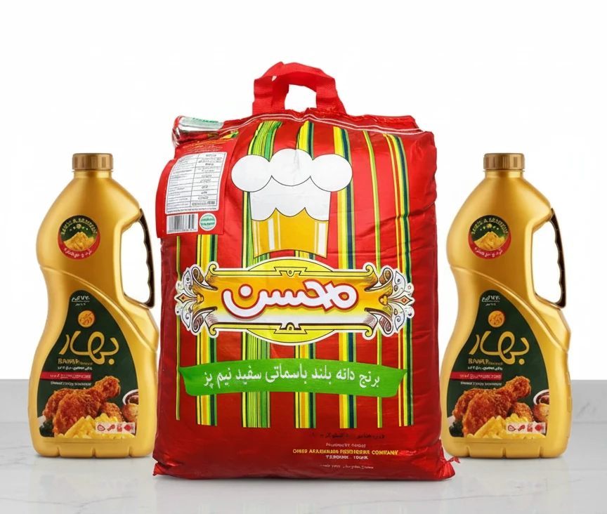 اقساط -برنج ۱۰ کیلویی محسن  و دو عدد روغن 1/8 لیتری بهار
